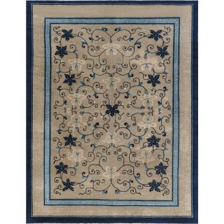Doris Leslie Blau Chinese Vintage Floral Warm Tan Hand-Knotted Wool Carpet For Sale