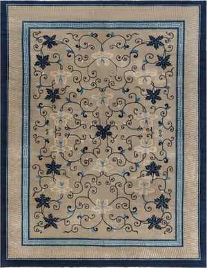Doris Leslie Blau Chinese Vintage Floral Warm Tan Hand-Knotted Wool Carpet