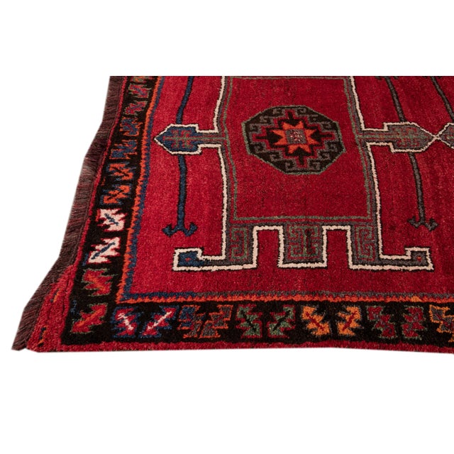 Vintage Turkish Handmade Red Tribal Wool Runner For Sale - Image 4 of 10