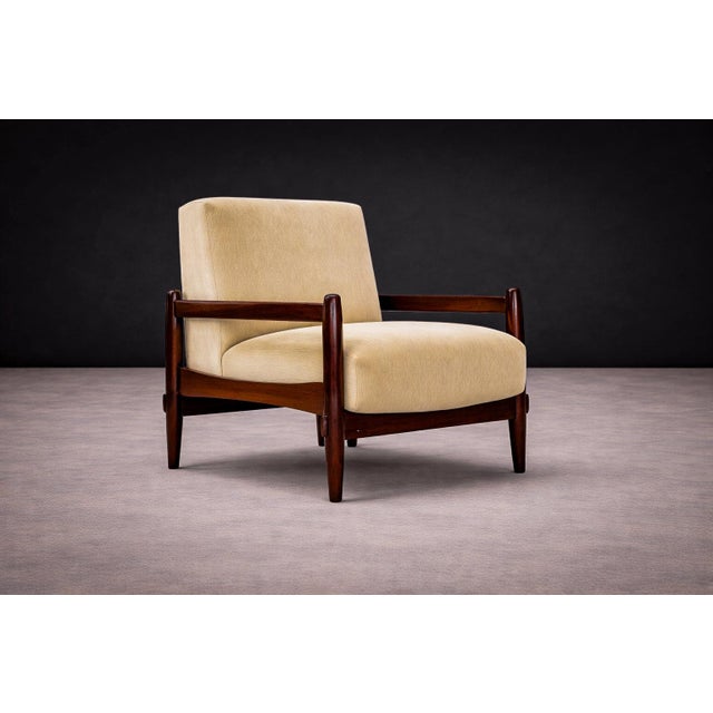 Beige Armchair in Imbuia Wood & Mohair, Michel Arnoult, 1960s For Sale - Image 8 of 10