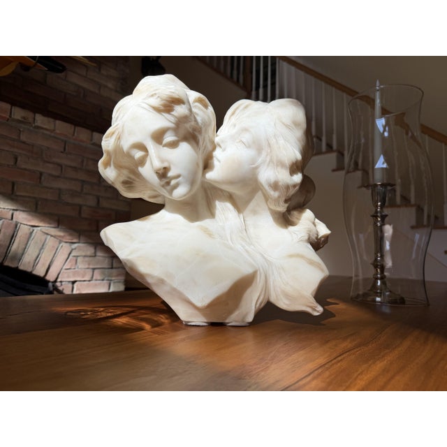 Stone Antique Alabaster Sculpture of Two Intertwined Female Busts For Sale - Image 7 of 18