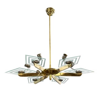 Art Deco Brass Chandelier with Six Arms, 1930s For Sale