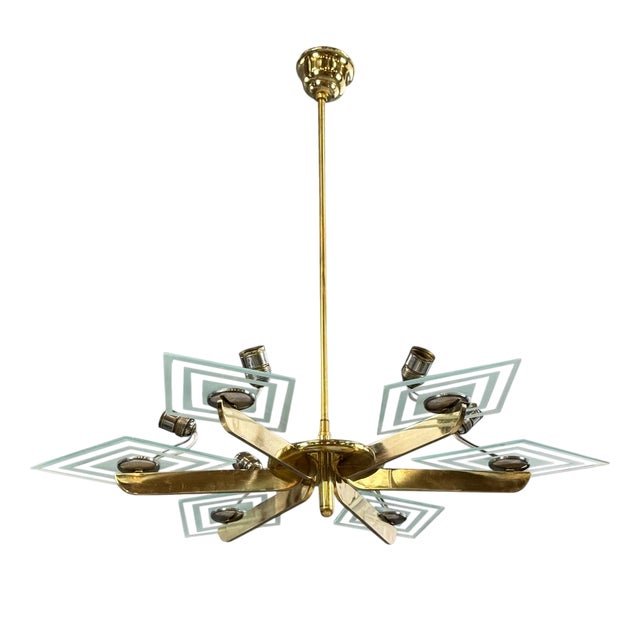 Art Deco Brass Chandelier with Six Arms, 1930s For Sale