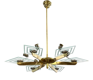 Art Deco Brass Chandelier with Six Arms, 1930s