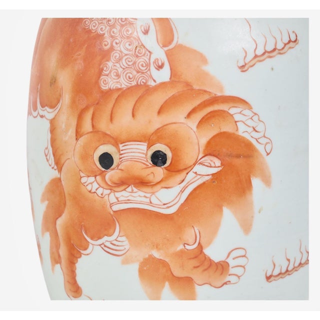 Ceramic Pair Large Chinese Iron-Red Foo Dog Vases, Early 20th C. Qing For Sale - Image 7 of 8