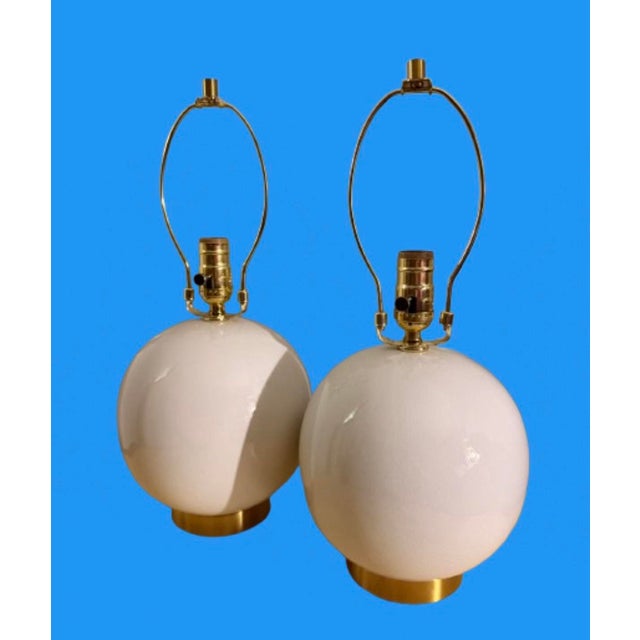 Metal Ralph Lauren White Ceramic & Brass Signed Vintage Lamps - A Pair For Sale - Image 7 of 9