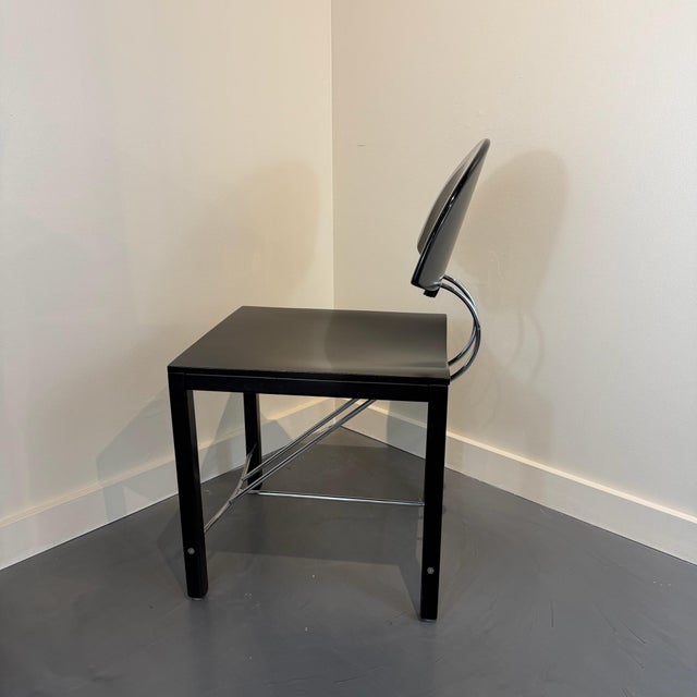 Late 20th Century Post Modern Ebonized Wood & Chrome Dining Chairs (Set of 4) For Sale - Image 11 of 14