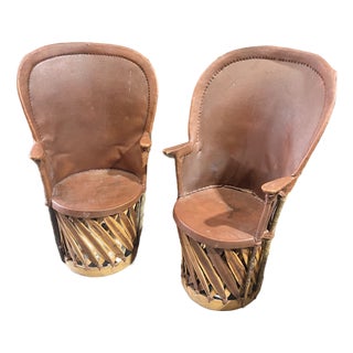 Vintage Pair of Wooden and Leather Equipale Chairs For Sale