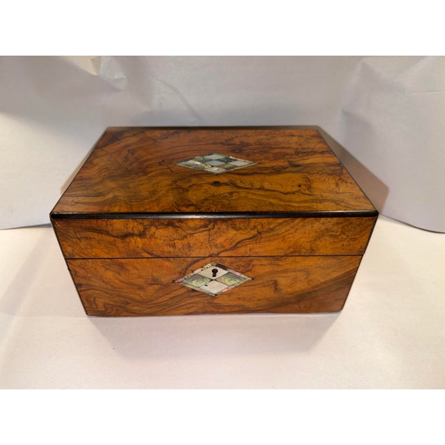 19th Century English Sewing or Jewelry Box With Mother of Pearl Inlay For Sale - Image 4 of 11