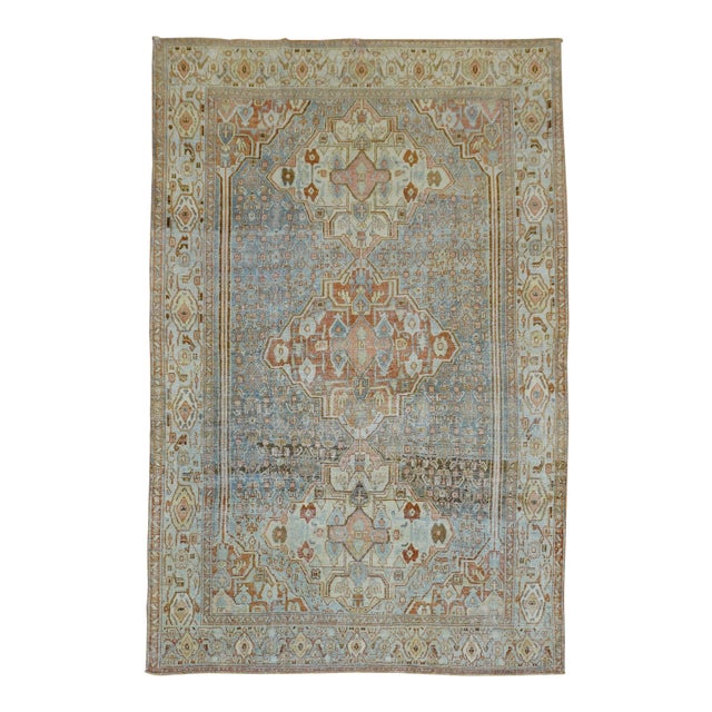19th Century Sky Blue Antique Senneh Rug 4'7'' X 6'6'' For Sale