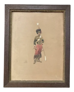 Louis Vallet, Non-Commissioned Officer of the Guides, 1869, Watercolor, Pen and Gouache, Framed