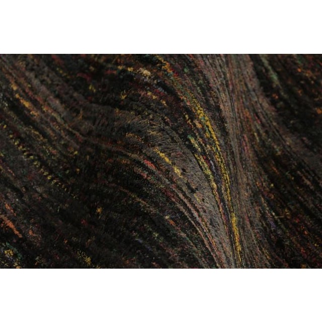 Textile Rug & Kilim’s Modern Textural Rug, Polychromatic Striae on Rich Black Tones For Sale - Image 7 of 9