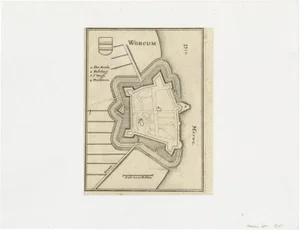 Antique Map of the City of Workum by Merian, 1654