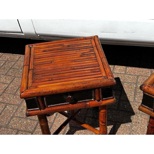 Brown Bamboo Bedside Tables with Drawer, Set of 2 For Sale - Image 8 of 11