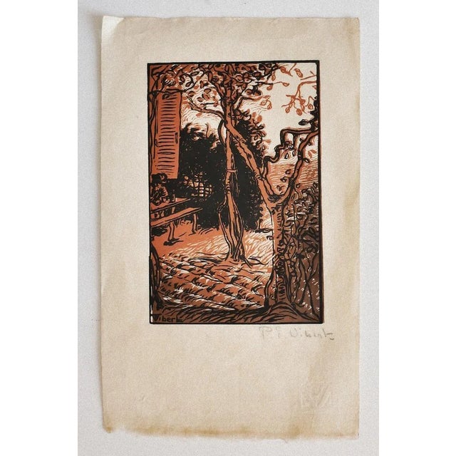 Forest is an original Brown-colored woodcut print on paper realized by Pierre-Eugène Vibert (1875-1937), Hand-signed on...