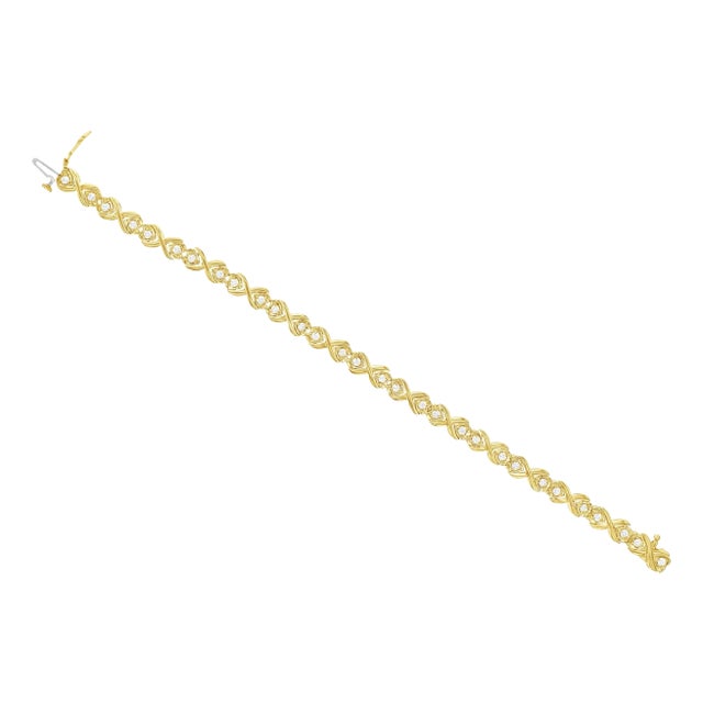 Double Heart Linked Diamond Tennis Bracelets 1.25cttw 14k Yellow Gold For Sale
