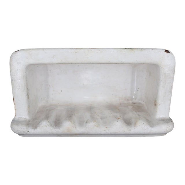 Antique Recessed Enameled Cast Iron Bathtub Soap Dish For Sale