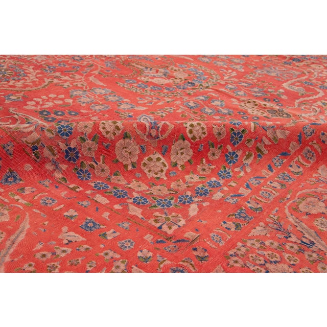 Antique Overdyed Red Wool Rug With Rosette Design For Sale - Image 9 of 10