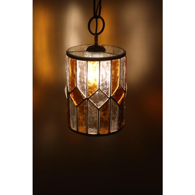 Brutalist Longobard Lantern Pendant in Hammered Glass, Italy, 1960s For Sale - Image 11 of 17