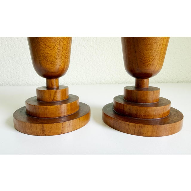 Brown 1930s Art Deco Treen Vases, a Pair For Sale - Image 8 of 10