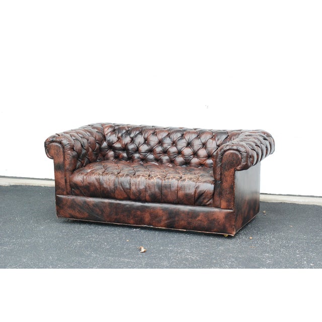 Ralph Lauren Vintage Leather Chesterfield Tufted Settee Sofa For Sale - Image 4 of 11