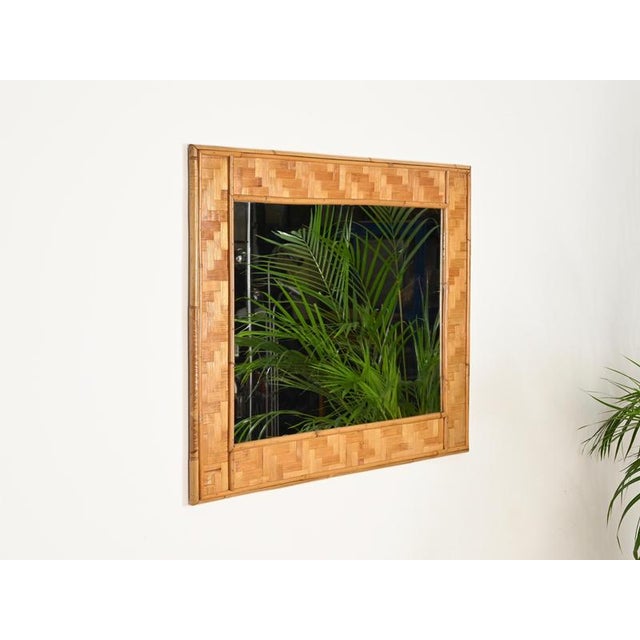 Large French Riviera Rectangular Mirror in Bamboo and Woven Rattan, Italy, 1960s For Sale - Image 12 of 13