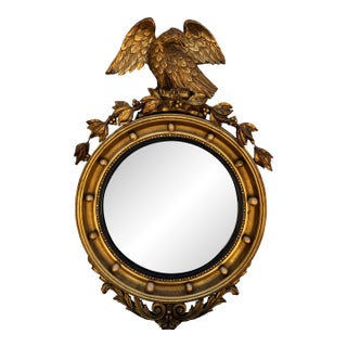 Antique 19th Century American Federal Giltwood Eagle Bullseye Convex Mirror For Sale