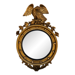 Antique 19th Century American Federal Giltwood Eagle Bullseye Convex Mirror