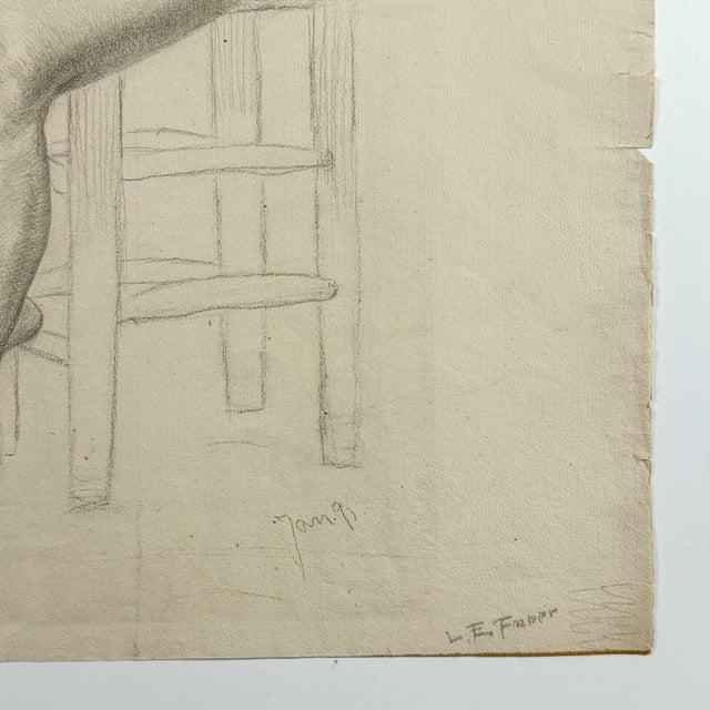 19th Century Ludwig Ernst Faber (1855–1913) - Antique Figurative Nude Study of a Seated Woman, Signed (1891, Graphite on Paper) For Sale - Image 5 of 6