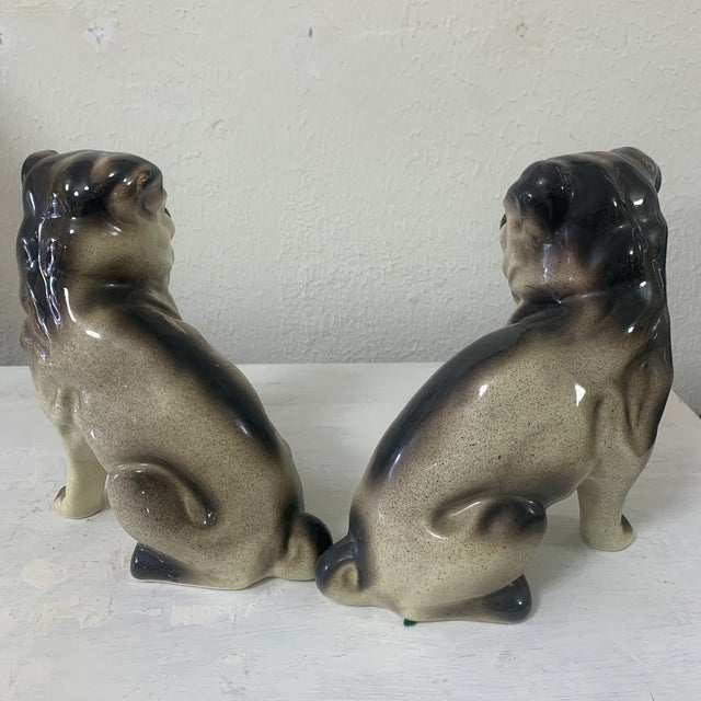 Vintage Taiwan Ceramic Pug Dog Figurines – Pair For Sale - Image 4 of 7