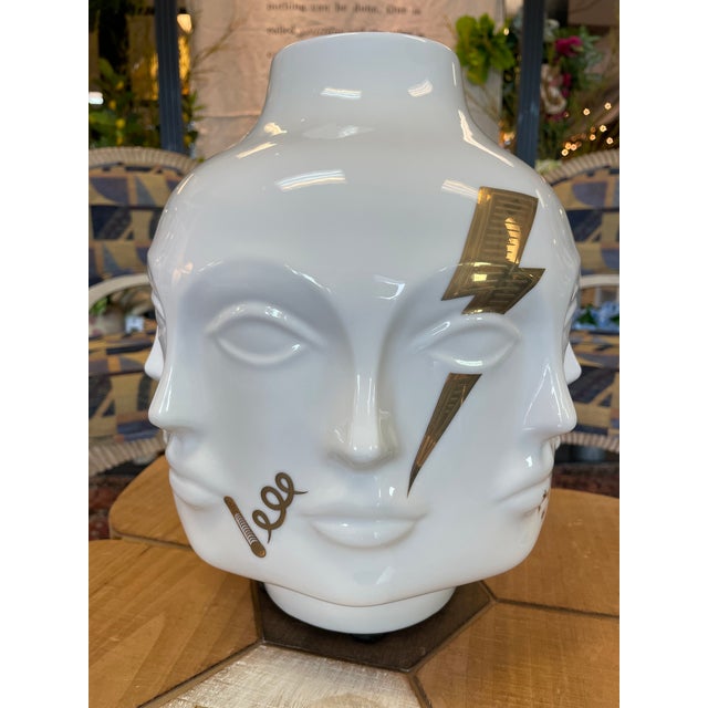 Jonathan Adler Jonathan Adler Gilded Muse Porcelain Vase--8-Face Gold Motif Sculpture, 12" For Sale - Image 4 of 10