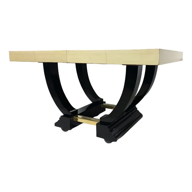 Art Deco Style Dining Table in Parchment, Ebony and Brass, 1930s For Sale