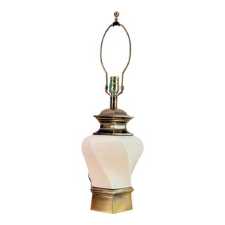 Vintage Stiffel Cream Ceramic & Brass Table Lamp, Octagonal Form For Sale