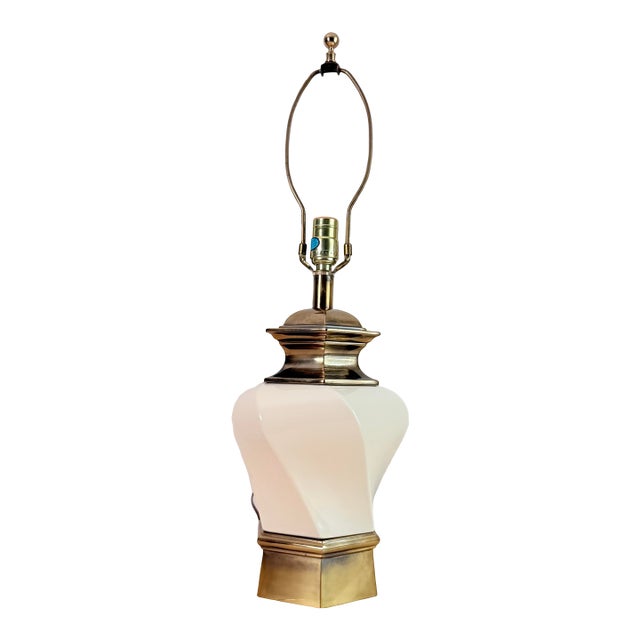 Vintage Stiffel Cream Ceramic & Brass Table Lamp, Octagonal Form For Sale