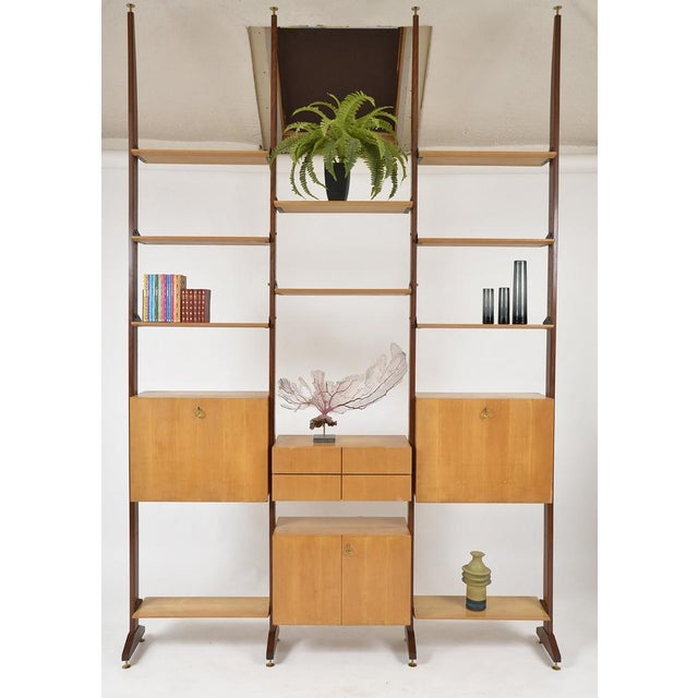 Large Mid-Century Italian Teak & Maple Freestanding Shelving System, 1950s, Set of 18 For Sale - Image 4 of 18