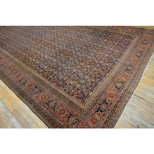 Persian 1850s Blue Navy Floral Antique Persian Herati Rug 8'6'' X 22'6'' Handknotted Wool Carpet For Sale - Image 3 of 14