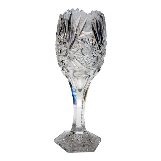 Large Brilliant Cut Crystal Celery Vase For Sale