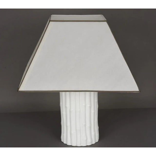 Mid-Century Modern Mid-Century Italian White Ceramic and Faux Bamboo Table Lamp by Tommaso Barbi, 1970s For Sale - Image 3 of 18