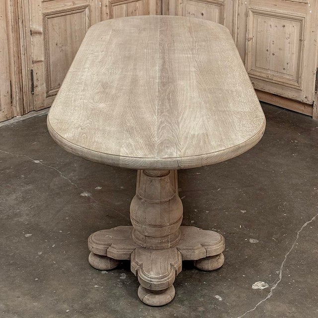 French Mid-Century Oval Trestle Table ~ Stripped Solid Oak For Sale - Image 12 of 18