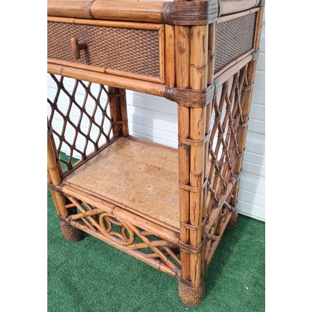 Vintage Extra Tall Chippendale Bamboo 3 Shelf Lighted Display Tower Etagere For Sale - Image 11 of 13