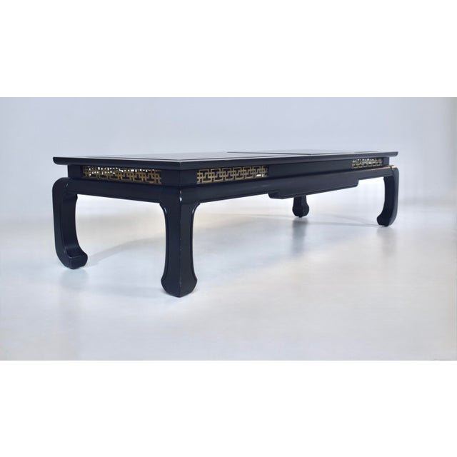James Mont Ming Style Coffee Table, Black Lacquered Wood, Brass Fretwork, Usa For Sale - Image 4 of 9