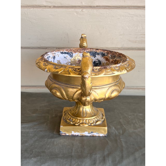 Gold Vintage Large French Baroque Cast Metal Polychrome Water Gilt Vase Jardiniére For Sale - Image 8 of 13