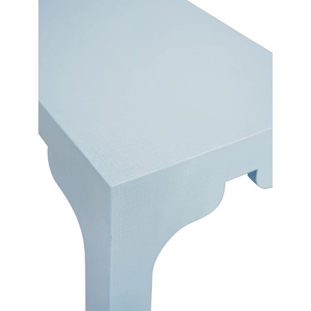 Worlds Away Matthew Izzo Home Evelyn Light Blue Linen Console Table For Sale - Image 4 of 9