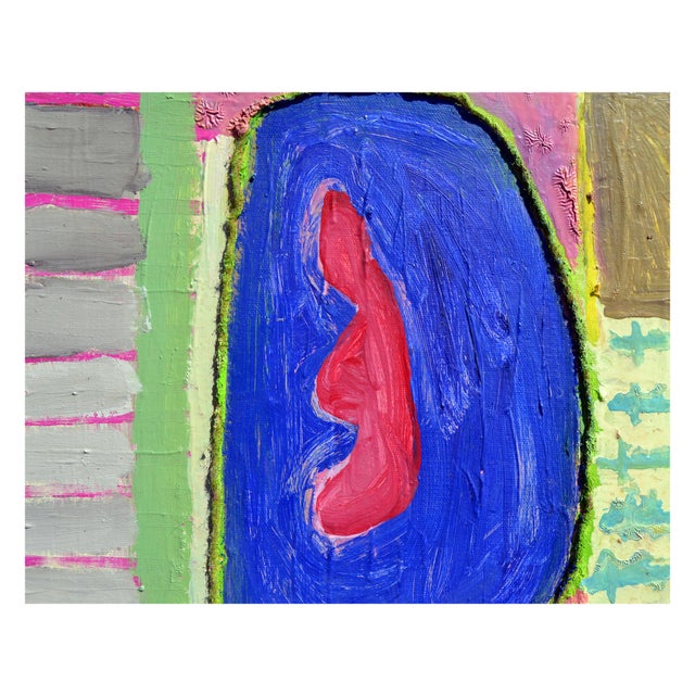 1980s Figure in Blue Pool - Vintage Abstract Impressionist Composition in Oil by Kristin Cohen For Sale - Image 5 of 5