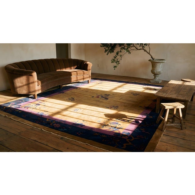 Beautiful Camel Background Color Allover-Floral Design Antique Chinese Art Deco Rug For Sale - Image 14 of 15