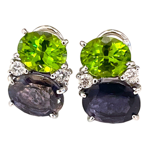 Christina Addison Medium Gum Drop Earrings With Peridot and Iolite and Diamonds