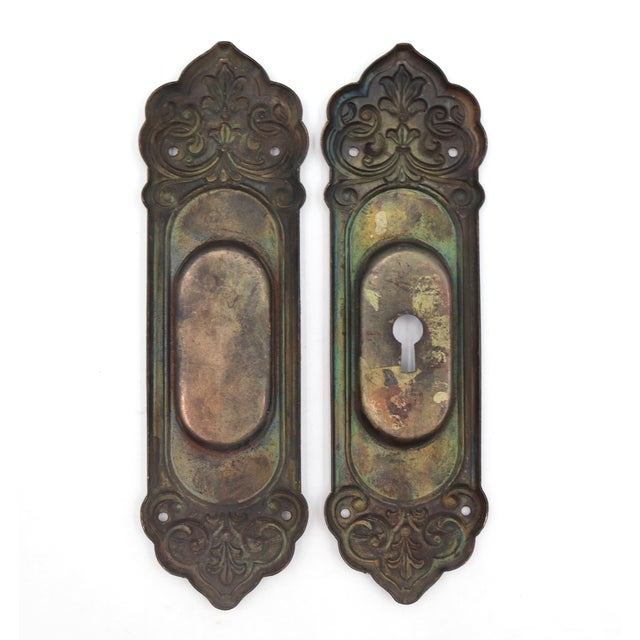 Set of Reclaimed 8.25 In. Victorian Steel Pocket Door Plates For Sale - Image 4 of 4