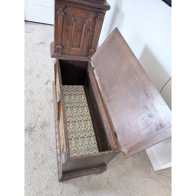 17th Century 17th-Century Swiss, Renaissance Carved Oak Blanket Chest Replica From 1930s Strapwork Panels, Gadrooned Base, Lion Paw Feet For Sale - Image 5 of 9