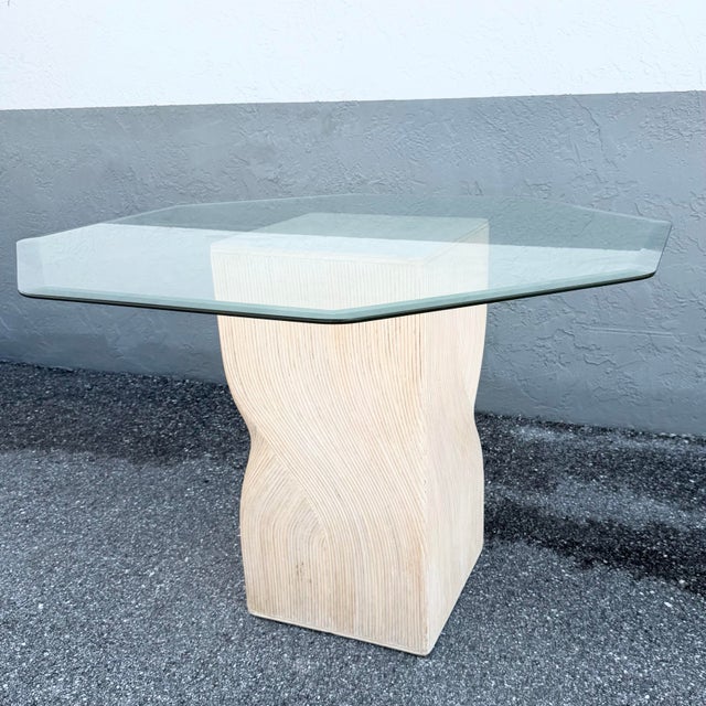 Vintage Boho Chic Sculpted Pencil Reed Octagonal Glass Top Dining Table For Sale In West Palm - Image 6 of 8