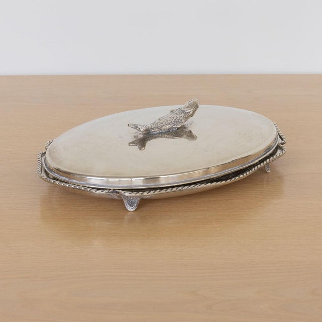 1940s Alpaca Silver Fish Serving Tray With Lid, Spain For Sale In Los Angeles - Image 6 of 16